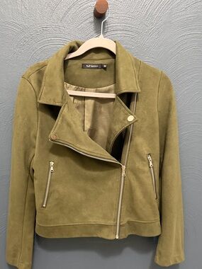 Suede Moto Jacket in Olive Green